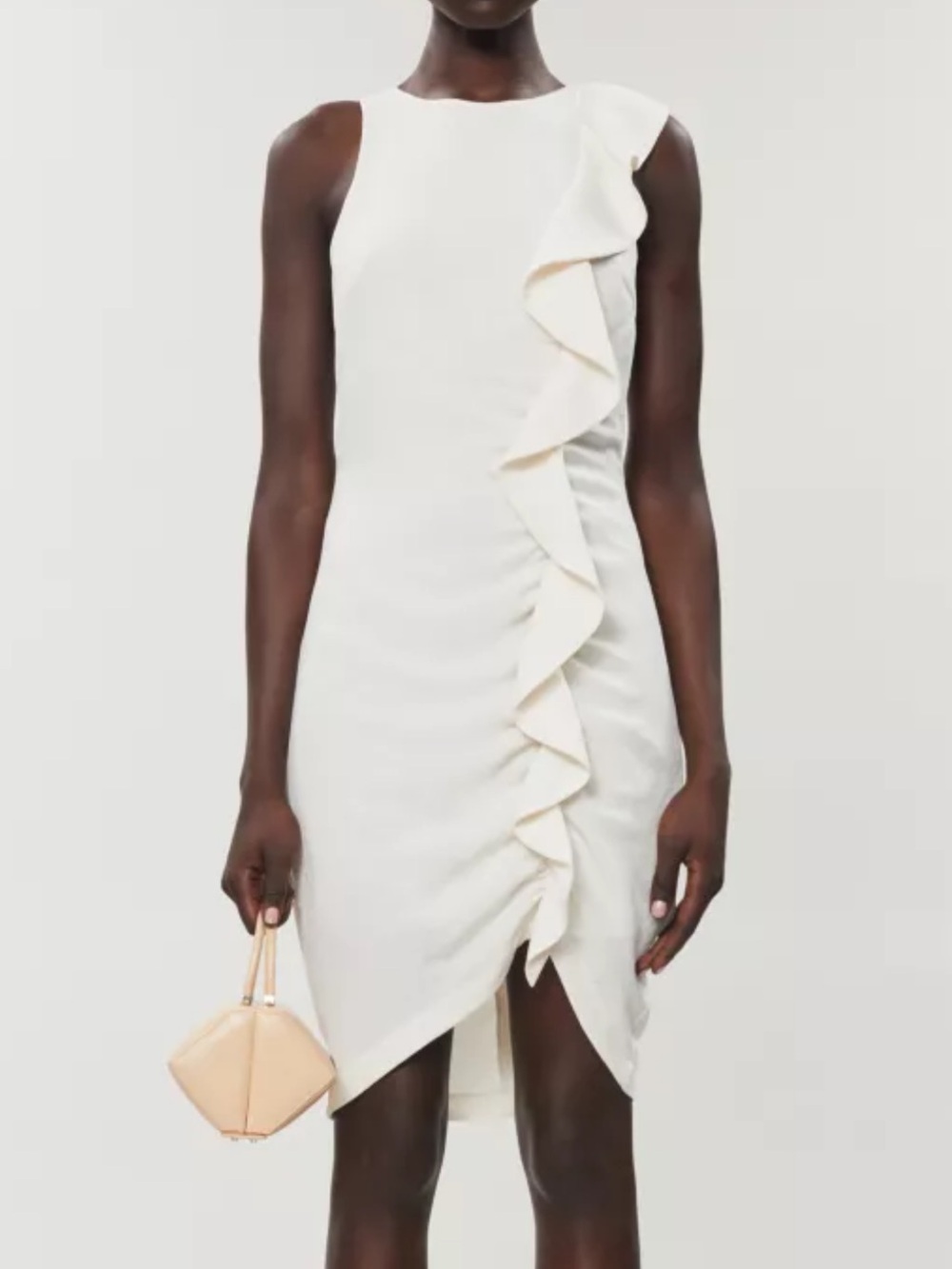 Pinko Bebyblade Ruffle Crepe Dress Ivory Sleeveless Asymmetrical Women’s Size 6